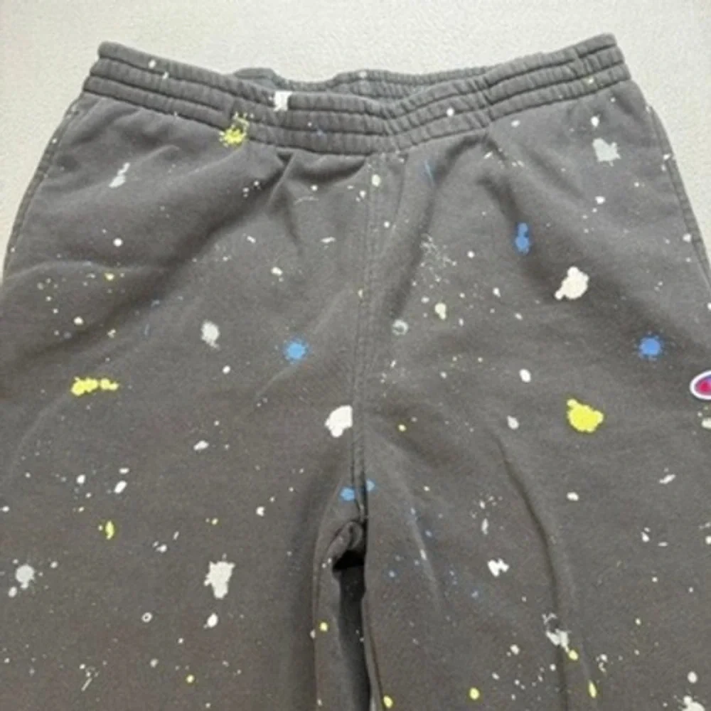 Champion Paint Splatter Sweatpants Joggers Regular XL Black Fleece Logo Athletic